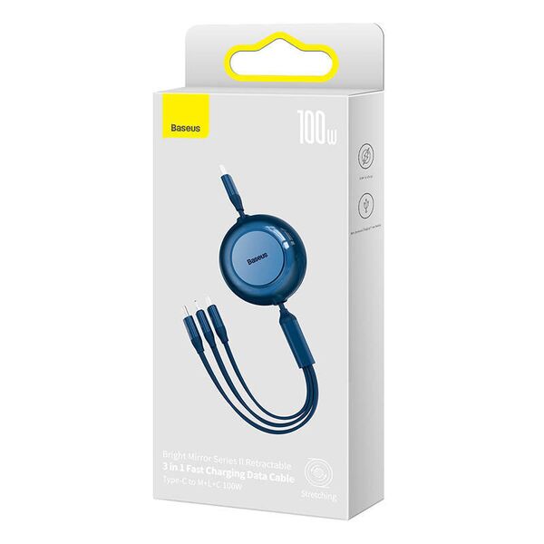 Baseus Bright Mirror 4, USB-C 3-in-1 cable for micro USB / USB-C / Lightning 100W / 3.5A 1.1m (Blue) 6932172609146
