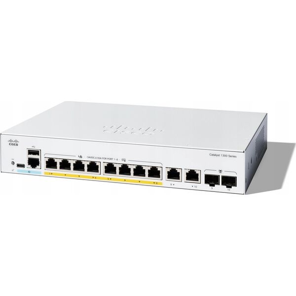 Switch Cisco Cisco Catalyst 1300-8FP-2G - Switch - L3 - managed - 8 x 10/100/1000 (PoE+) + 2 x Combo Gigabit SFP/RJ-45 - an Rack montierbar - PoE+ (120 W)