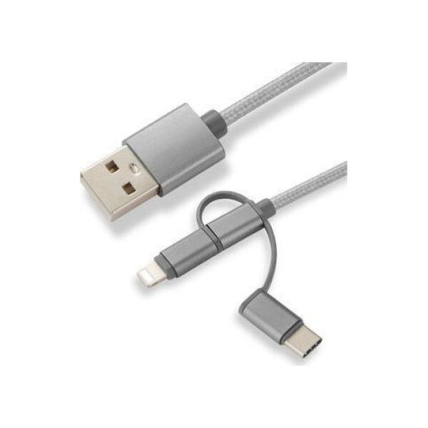 Kabel USB CoreParts USB-A - USB-C + microUSB + Lightning 1 m Szary (MOBX-ACC-003)
