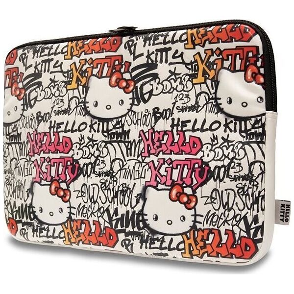 Etui Sourcing Hello Kitty Sleeve HKCSZPDGPTE 14" beige/beige Zip PU Tags Graffiti