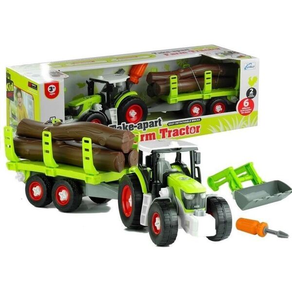 LeanToys Lean Toys Montavimo traktorius su priekaba medienai 43 cm