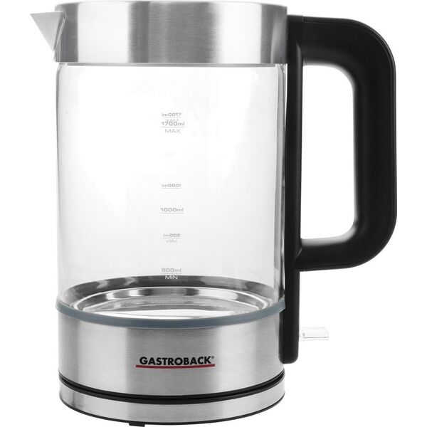 Czajnik Gastroback Gastroback Design Basic, 1.7 L, 3000 W, Stainless steel, Transparent, Glass, Stainless steel, Water level indicator, Overheat protection