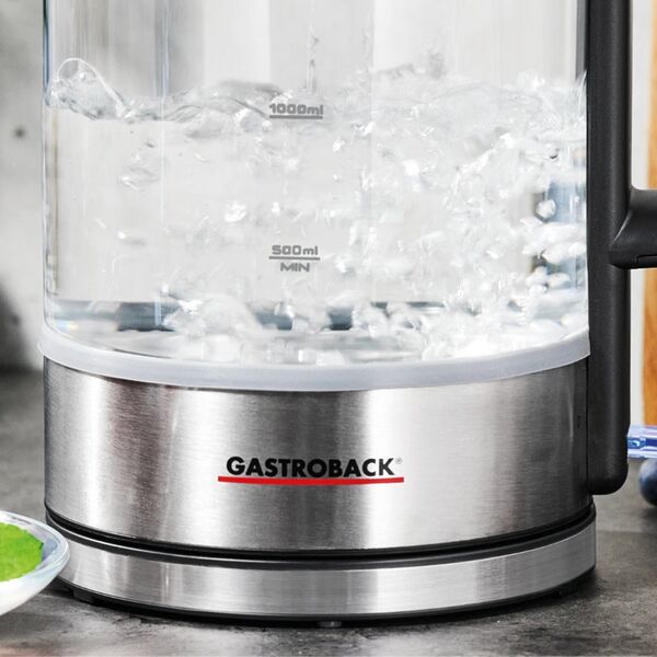 Czajnik Gastroback Gastroback Design Basic, 1.7 L, 3000 W, Stainless steel, Transparent, Glass, Stainless steel, Water level indicator, Overheat protection