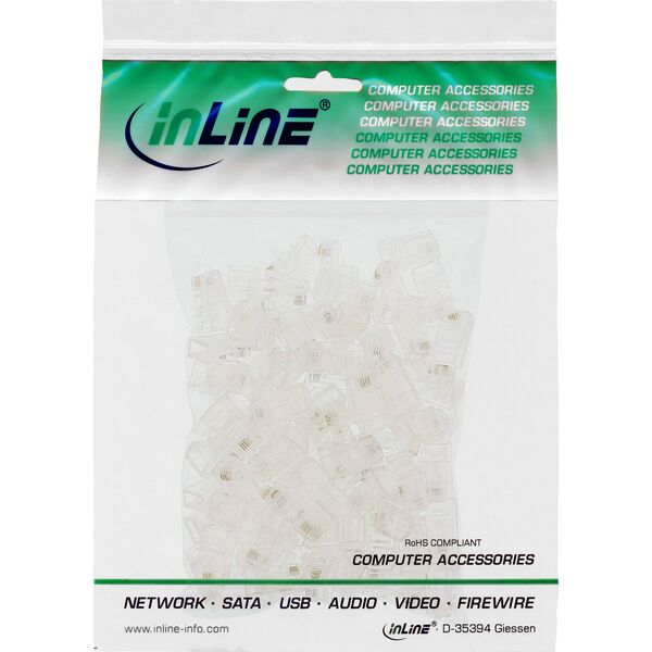 InLine InLine® 100pcs Modular Plug 8P4C RJ45 for Crimping to ribbon Cable ISDN
