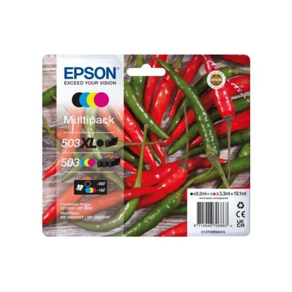 Tusz Epson Epson 503 XL Multipack - 4er-Pack - XL - Schwarz, Gelb, Cyan, Magenta - original - Blister mit RF- / akustischem Alarmsignal - Tintenpatrone - fur Expression Home XP-5200, XP-5205, WorkForce WF-2960DWF, WF-2965DWF
