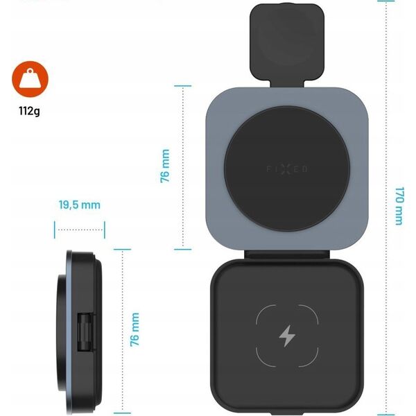 Podstawka Fixed Fixed | MagFlex Alu Foldable magnetic wireless charging stand 3in1 | FIXMFLE-AL-GR