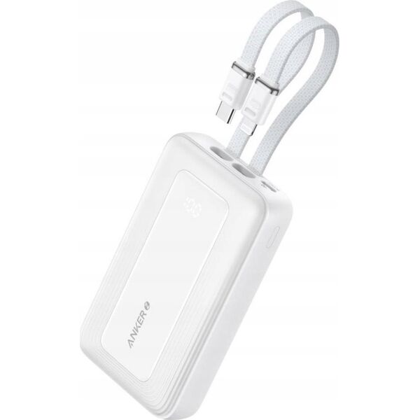 Anker Anker Power Bank (10K,30W, Built-In USB-C+Lightning Cable), White | Anker