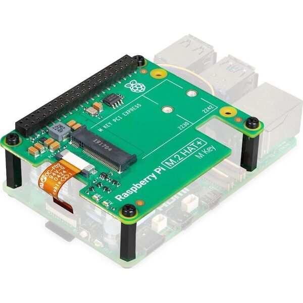 Raspberry Pi M.2 HAT+ – perdanga, skirta NVMe diskams ir M.2 priedams, skirta Raspberry Pi 5