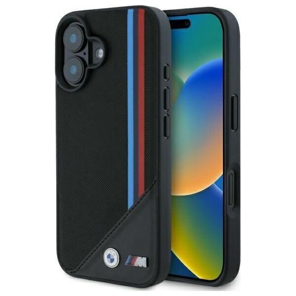 BMW BMHMP16S23PUTRK iPhone 16 6.1" czarny/black hardcase M Meshed Tricolor Stripes MagSafe