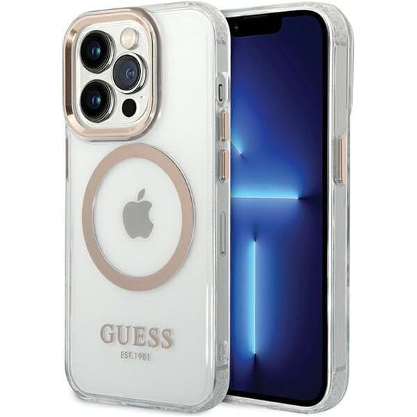Guess GUHMP15XHTRMD iPhone 15 Pro Max 6.7" złoty/gold hard case Metal Outline Magsafe