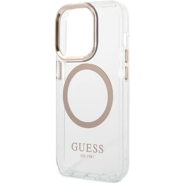 Guess GUHMP15XHTRMD iPhone 15 Pro Max 6.7" złoty/gold hard case Metal Outline Magsafe