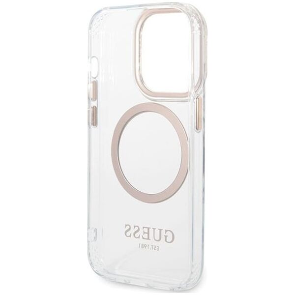 Guess GUHMP15XHTRMD iPhone 15 Pro Max 6.7" złoty/gold hard case Metal Outline Magsafe