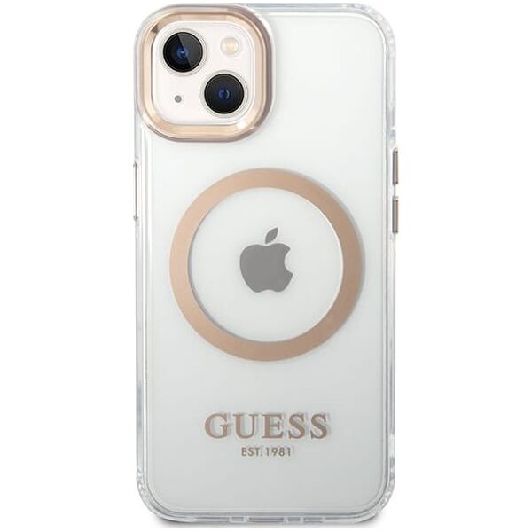 Guess GUHMP15MHTRMD iPhone 15 Plus / 14 Plus 6.7" złoty/gold hard case Metal Outline Magsafe