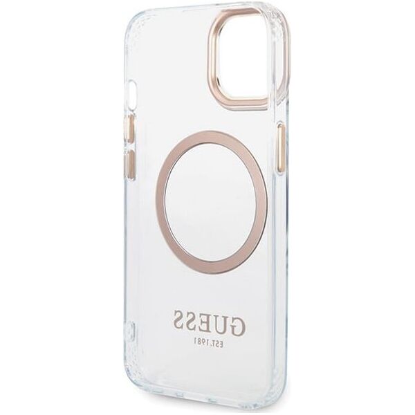 Guess GUHMP15SHTRMD iPhone 15 / 14 / 13 6.1" złoty/gold hard case Metal Outline Magsafe