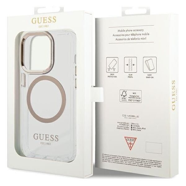 Guess GUHMP15SHTRMD iPhone 15 / 14 / 13 6.1" złoty/gold hard case Metal Outline Magsafe