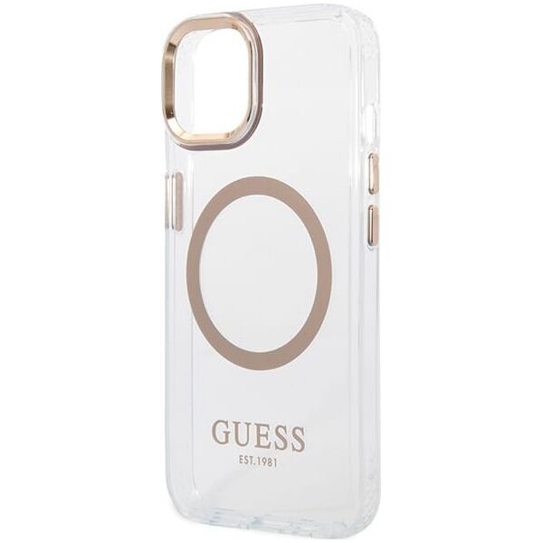 Guess GUHMP15SHTRMD iPhone 15 / 14 / 13 6.1" złoty/gold hard case Metal Outline Magsafe