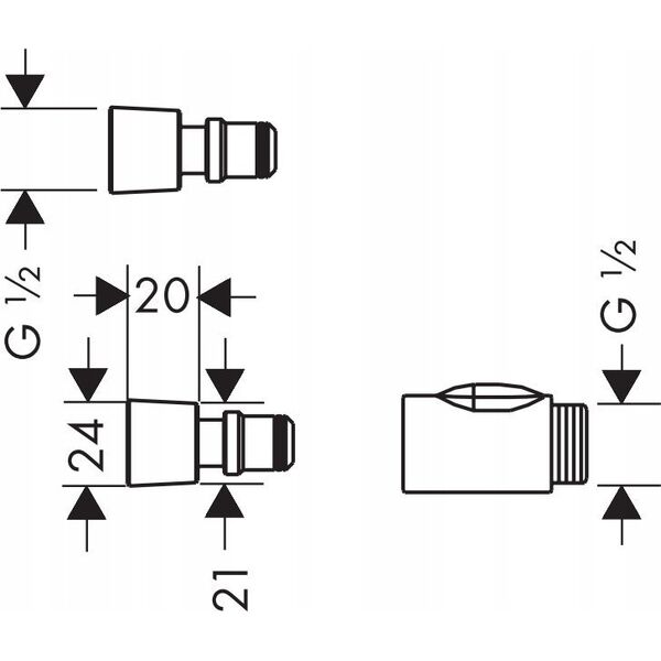 Hansgrohe Kopling 1/2" 3-dele