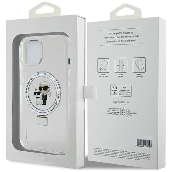 Etui Karl Lagerfeld KLHMP15MHMRSKCH Apple iPhone 15 Plus / 14 Plus hardcase Ring Stand Karl&Choupettte MagSafe biały/white