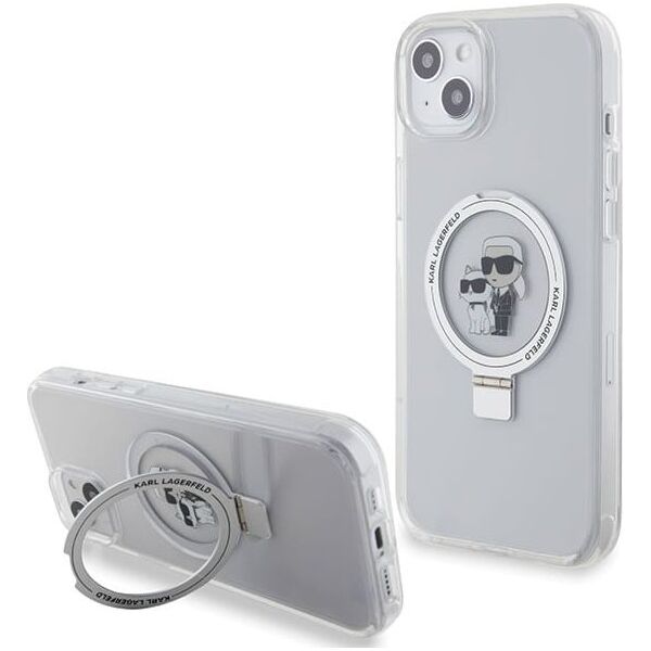 Etui Karl Lagerfeld KLHMP15SHMRSKCH Apple iPhone 15 / 14 / 13 hardcase Ring Stand Karl&Choupettte MagSafe biały/white