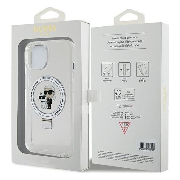 Etui Karl Lagerfeld KLHMP15SHMRSKCH Apple iPhone 15 / 14 / 13 hardcase Ring Stand Karl&Choupettte MagSafe biały/white