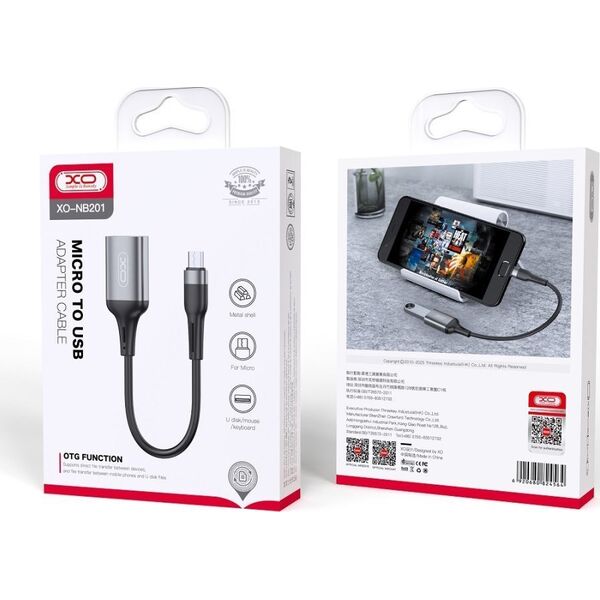 XO adapter USB - microUSB OTG, black (NB201)