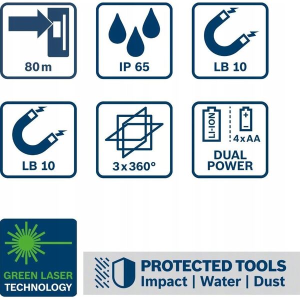 BOSCH.PLANE LASER GLL 80-33 G GREEN + HOLDER LB 10