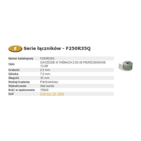 Bostitch BOSTITCH GWOŹDZIE F BOSF250R35Q