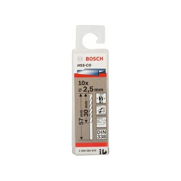 Wiertło Bosch Bosch metal twist drill HSS-Co, DIN 338, 2.5mm (10 pieces, working length 30mm)