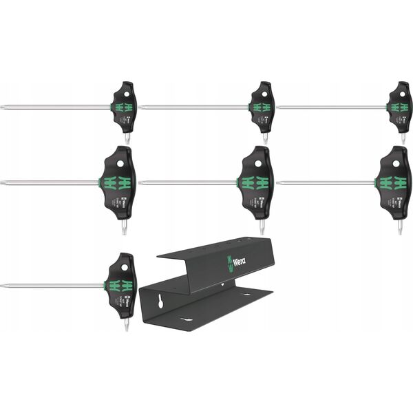 Wera Wera 467/7 TORX HF set 2 T-handle screwdrivers + rack, 7 pieces (black/green, with holding function)