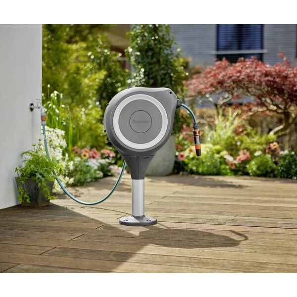 Gardena GARDENA patio hose box RollUp M, 20 meters, hose reel (grey/white, incl. cleaning syringe)