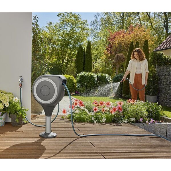 Gardena GARDENA patio hose box RollUp M, 20 meters, hose reel (grey/white, incl. cleaning syringe)