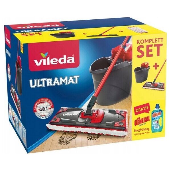 Mop Vileda Vileda wiper ULTRAMAX 2in1 box, incl. floor cleaner, floor wiper (black/red, incl. 750ml Vileda floor cleaner)