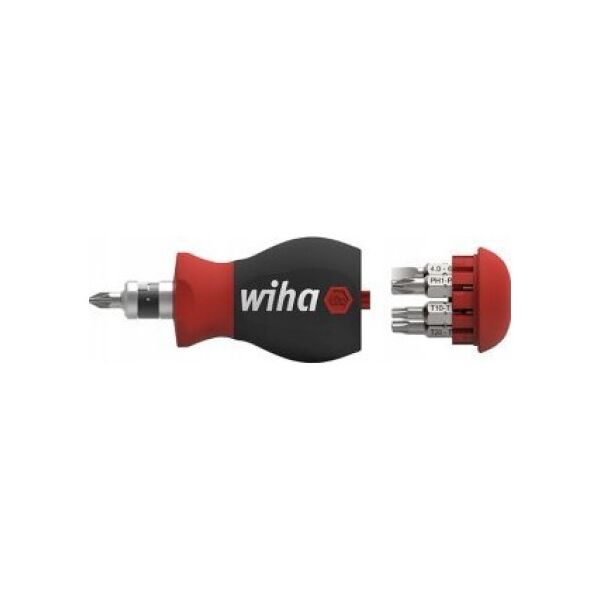 Wiha Wiha Stubby screwdriver 1/4", with bit magazine (black/red, Stubby with 7 double bits)