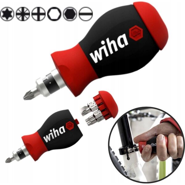 Wiha Wiha Stubby screwdriver 1/4", with bit magazine (black/red, Stubby with 7 double bits)
