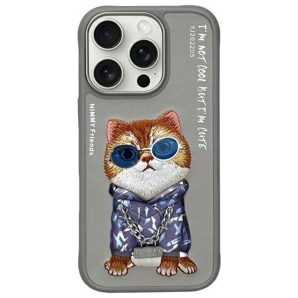 Nimmy iPhone 16 Pro 6.3" case gray/grey Glasses Cool Cat