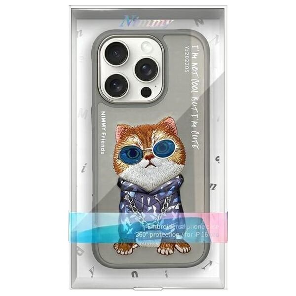 Nimmy iPhone 16 Pro 6.3" case gray/grey Glasses Cool Cat