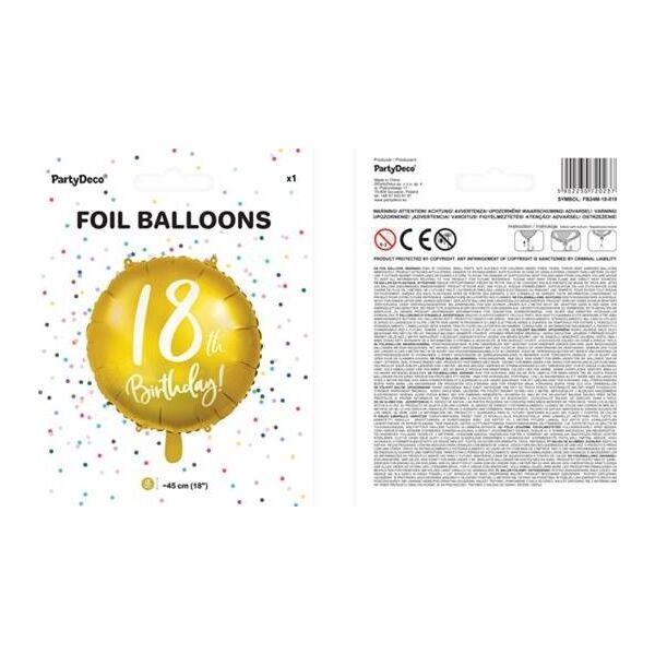 Party Deco Balon foliowy 18th Birthday, złoty, 45 cm uniwersalny