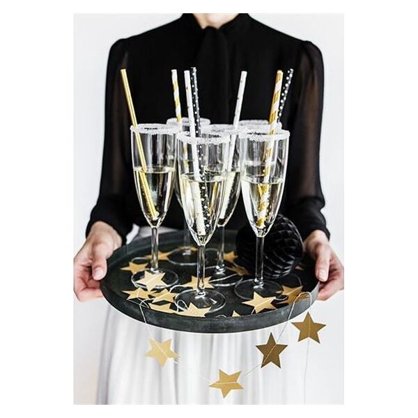 Party Deco Słomki papierowe do picia w paski, złote, 19,5cm, 10 szt. uniwersalny