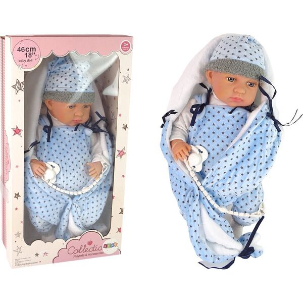 LeanToys Lalka Bobas 46 cm Niebieska Smoczek Kocyk Gwiazdka