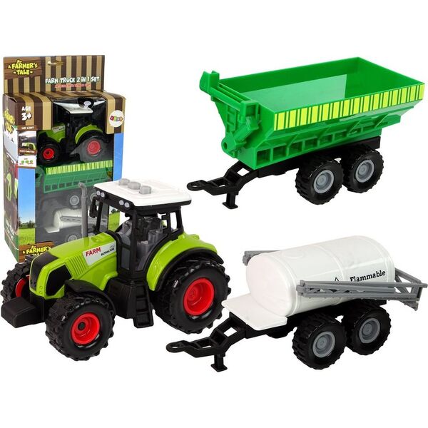 LeanToys Zestaw Traktor z Maszynami Przyczepa Cysterna Dźwięki LED