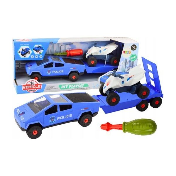 LeanToys Zestaw Nowoczesne Auto z Quadem i Lawetą Do Rozkręcania DIY Niebieski