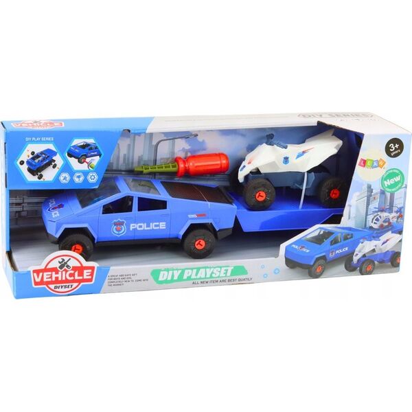 LeanToys Zestaw Nowoczesne Auto z Quadem i Lawetą Do Rozkręcania DIY Niebieski