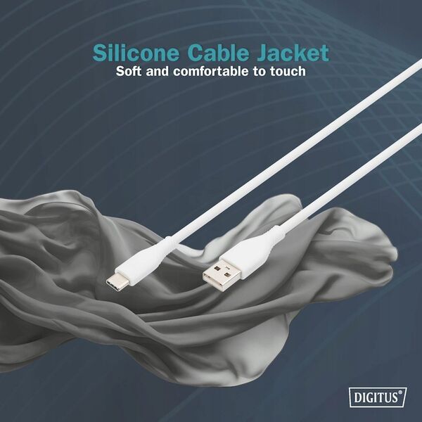 Digitus Silikonowy kabel połączeniowy USB-C, 2 m, biały
