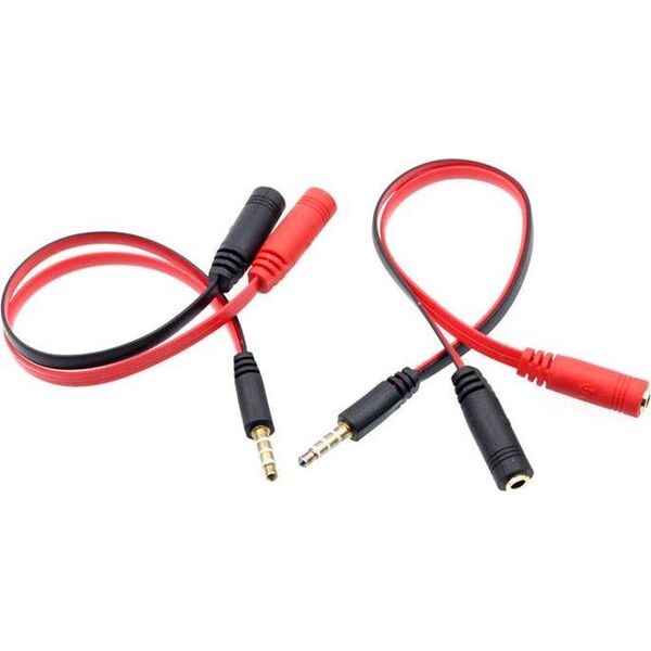 Kabel Mozos Jack 3.5mm - Jack 3.5mm x2 0.2m czerwony (ASM-1)