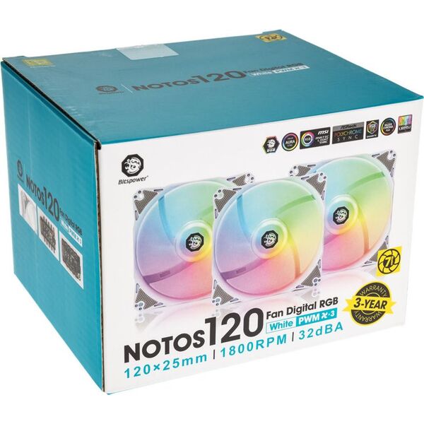 Wentylator BitsPower Notos 120 Digital RGB 3-pack + Hub (BPTA-FX1812NTWH-1)