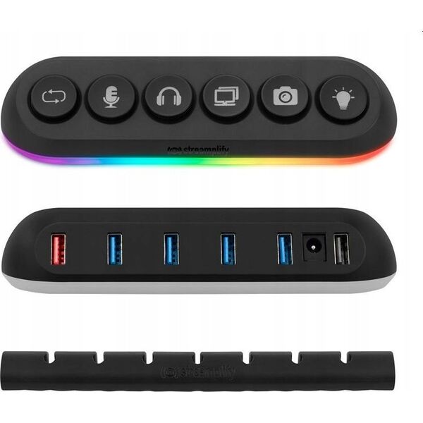 HUB USB Streamplify Streamplify HUB DECK 5, 4x USB 3.0, 1x USB 2.0, RGB, 12V, EU-Netzkabel - schwarz