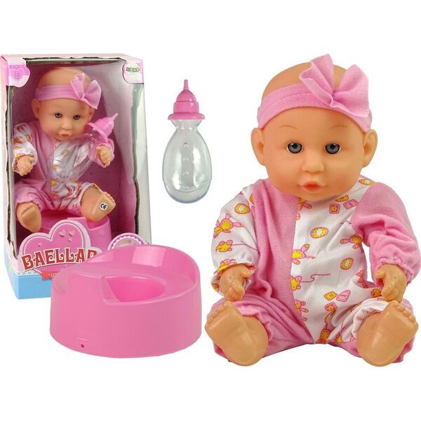 LeanToys Lalka Bobas Różowa Nocnik Siusia Pije Kokardka 24 cm