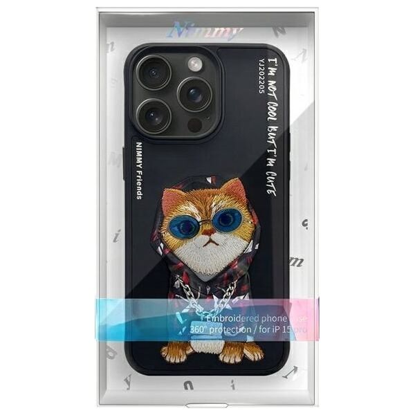 Nimmy iPhone 15 Pro 6.1" Case Black Glasses Cool Cat