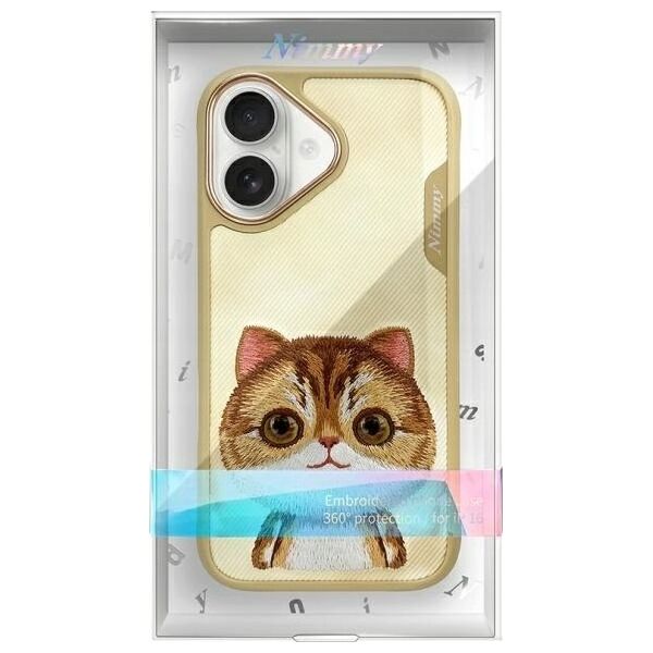 Nimmy case iPhone 16 6.1" khaki Big Eyed Pet 2.0 Cat