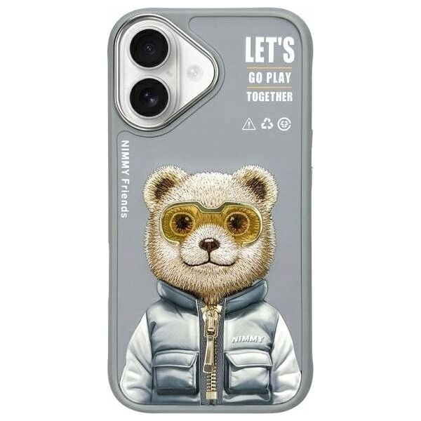 Nimmy iPhone 16 6.1" case gray/grey Cool&Cute 2.0 Bear
